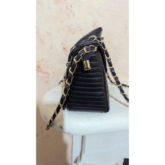 JingPin NvBao Black Faux Leather Biker Jacket Style shoulder Bag Chain Strap - Picture 4 of 11